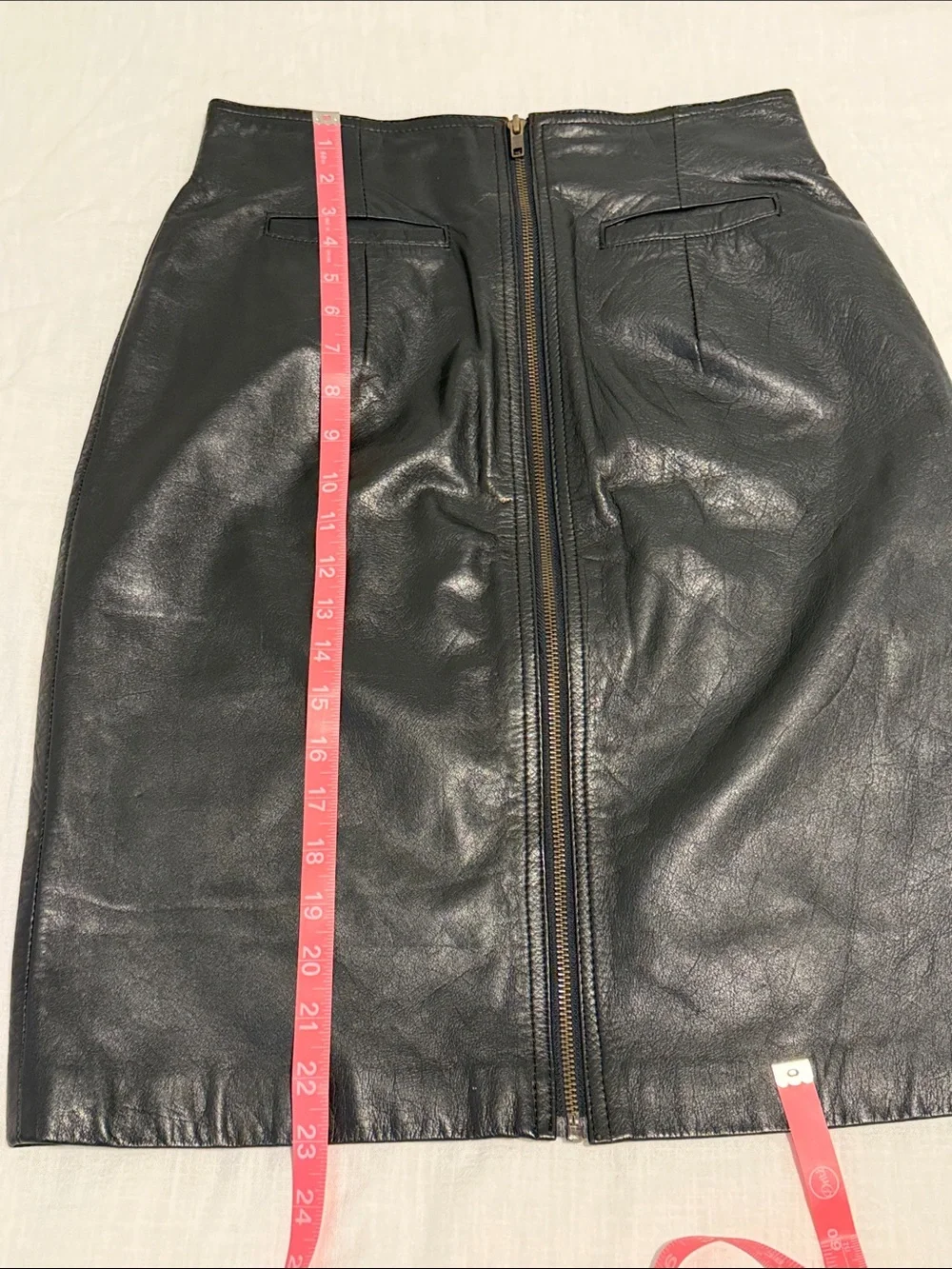 Vintage Black Leather Pencil Skirt 90s Minimalist Model Off Duty Y2K - Picture 12 of 14